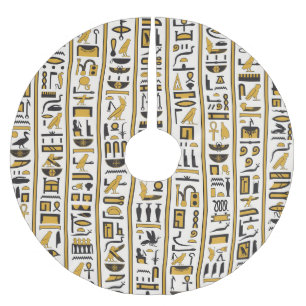 Jupon De Sapin En Polyester Brossé Hiéroglyphes égyptiens : Jaune-Noir Sans Seamless.