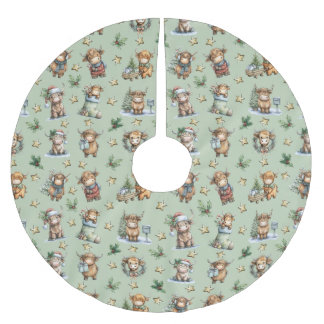 Jupon De Sapin En Polyester Brossé Highland Cow Holiday Parade