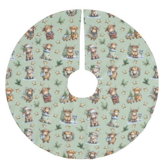 Jupon De Sapin En Polyester Brossé Highland Cow Holiday Parade (Devant)