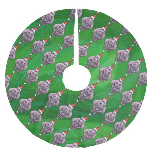 Jupon De Sapin En Polyester Brossé Hippo à Santa Hat Motif sur vert (Devant)