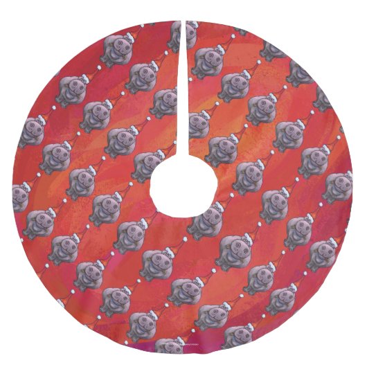 Jupon De Sapin En Polyester Brossé Hippo mignon à Santa Hat Motif en rouge (Devant)