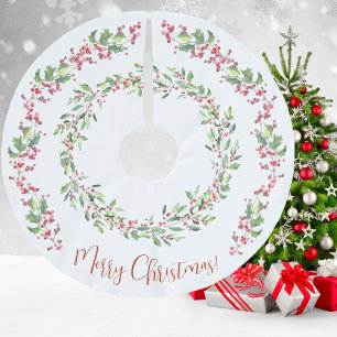 Jupon De Sapin En Polyester Brossé Holly et Ivy, Rouge, Vert, Blanc, Joyeux Noël,