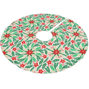 Jupon De Sapin En Polyester Brossé Holly et Poinsettia Motif de vacances botaniques