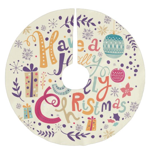 Jupon De Sapin En Polyester Brossé Holly Jolly Wreath rétro Christmas (Devant)