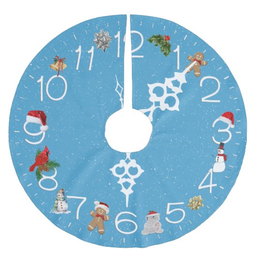 Jupon De Sapin En Polyester Brossé Horloge avec éléments de Noël (Devant)