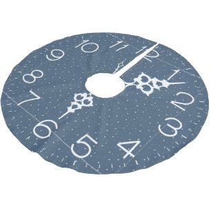 Jupon De Sapin En Polyester Brossé Horloge Étoiles Blanches