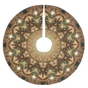 Jupon De Sapin En Polyester Brossé Housse d'arbre décorative en or