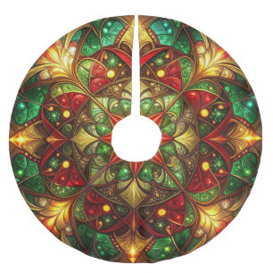 Jupon De Sapin En Polyester Brossé Housse d'arbre décorative rouge or vert