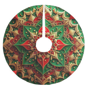 Jupon De Sapin En Polyester Brossé Housse d'arbre décorative rouge or vert