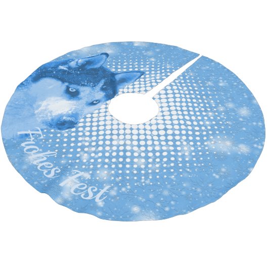 Jupon De Sapin En Polyester Brossé HUSKY bleu Joyeux Festival (Angle)