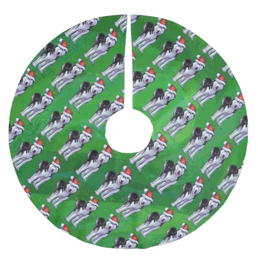 Jupon De Sapin En Polyester Brossé Husky festif à Santa Hat sur Vert (Devant)
