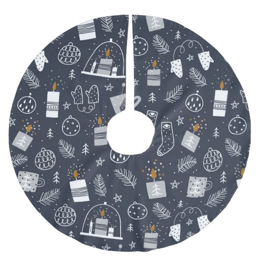 Jupon De Sapin En Polyester Brossé Hygee bleu foncé blanc chandelles douillettes mita (Devant)