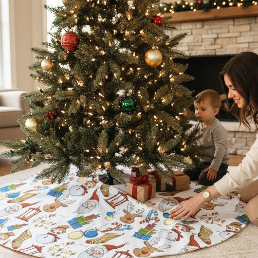Jupon De Sapin En Polyester Brossé Icônes de dessin à thème de Noël | Vacances