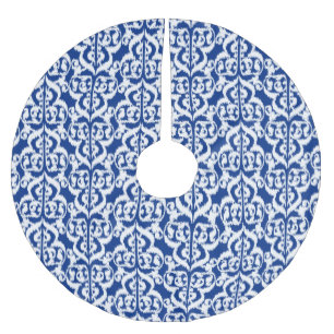 Jupon De Sapin En Polyester Brossé Ikat Moorish Damask - indigo et blanc