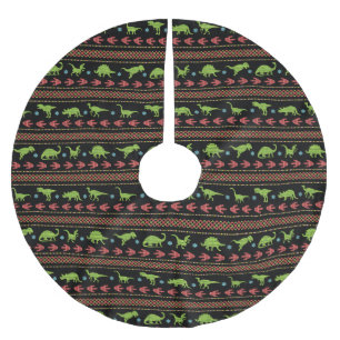 Jupon De Sapin En Polyester Brossé Île juste brodée par Knit de dinosaures de Noël