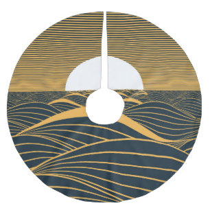 Jupon De Sapin En Polyester Brossé Illustration de lune de soleil stylisée, mer sombr