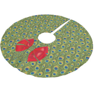 Jupon De Sapin En Polyester Brossé Imaginaire amusant Peacock Impression avec Bow rou