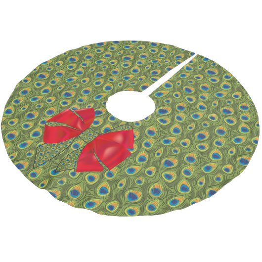 Jupon De Sapin En Polyester Brossé Imaginaire amusant Peacock Impression avec Bow rou (Angle)