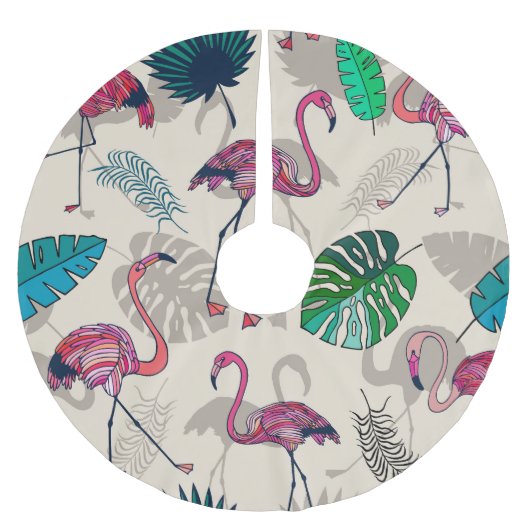 Jupon De Sapin En Polyester Brossé Imaginaire tropical : Motif feuille Flamant rose (Devant)