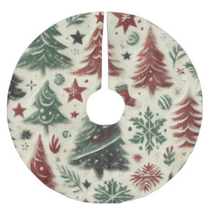 Jupon De Sapin En Polyester Brossé Impasto Motifs de Noël rouge et vert Collage