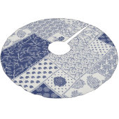 Jupon De Sapin En Polyester Brossé Indigo Bleu Beige Floral Patchwork (Angle)