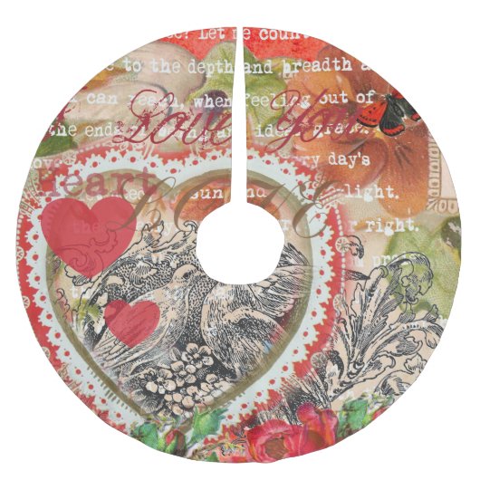 Jupon De Sapin En Polyester Brossé Inséparables Heart Red Art Collage (Devant)