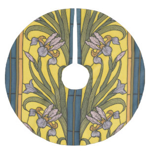 Jupon De Sapin En Polyester Brossé Iris Fleur Art Nouveau Vitrail Bleu Or