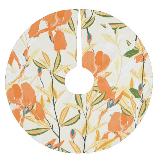 Jupon De Sapin En Polyester Brossé Iris orange : motif floral transparent (Devant)