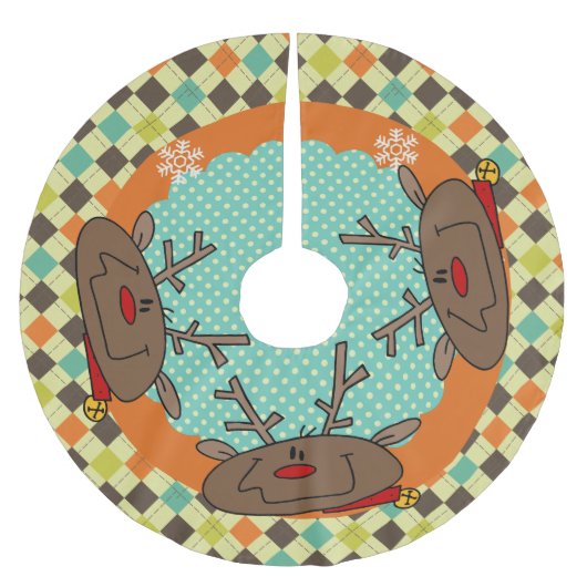 Jupon De Sapin En Polyester Brossé Jacquard Reindeer Jupe d'arbre de vacances (Devant)