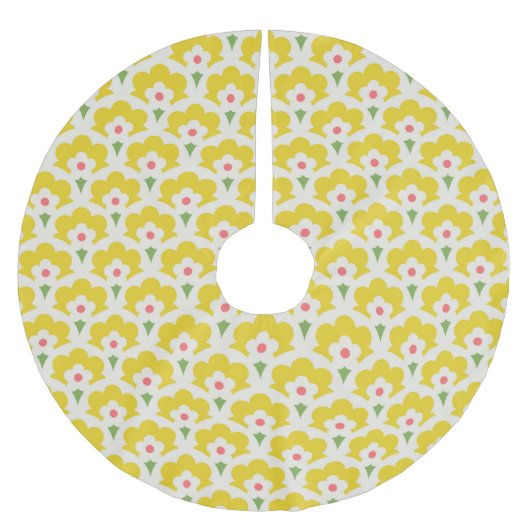 Jupon De Sapin En Polyester Brossé Jardin Fleur Jaune Retro Motif (Devant)