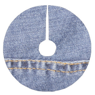 Jupon De Sapin En Polyester Brossé Jeans bleus : texture cousue détaillée.