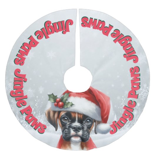 Jupon De Sapin En Polyester Brossé Jingle Paws et Boxer Dog Joy (Devant)
