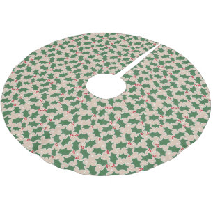 Jupon De Sapin En Polyester Brossé Joli Feuille Holly motif Noël Beige