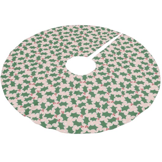 Jupon De Sapin En Polyester Brossé Joli Feuille saint motif Noël rose (Angle)