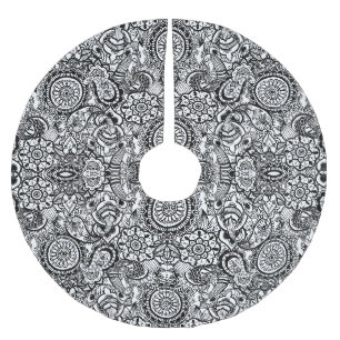 Jupon De Sapin En Polyester Brossé Joli floral paisley noir blanc