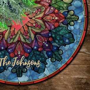 Jupon De Sapin En Polyester Brossé Joli mandala en verre coloré pour Noël personnalis