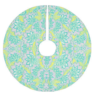 Jupon De Sapin En Polyester Brossé Joli motif floral vert jaune