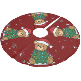 Jupon De Sapin En Polyester Brossé Joli ours en peluche joyeux arbre de Noël safari N