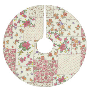 Jupon De Sapin En Polyester Brossé Joli Patchwork Floral Conception transparente