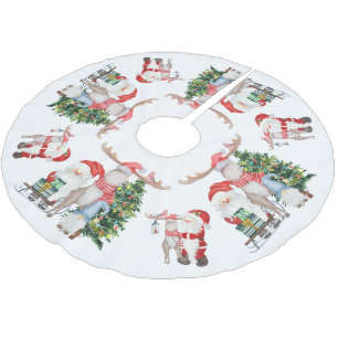 Jupon De Sapin En Polyester Brossé Joli Père Noël Sapin de Noël Renne et Gnome