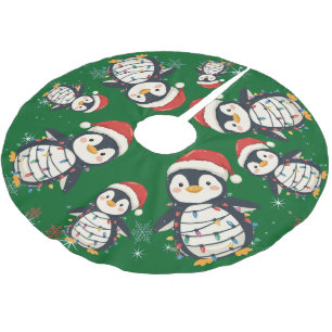 Jupon De Sapin En Polyester Brossé Joli pingouin joyeux arbre de Noël zoo safari Noël