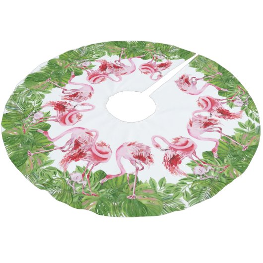 Jupon De Sapin En Polyester Brossé joli plage rose flamant Noël (Angle)
