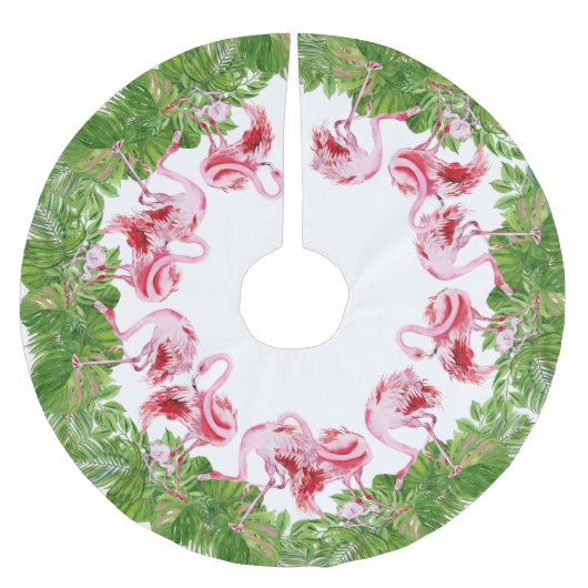 Jupon De Sapin En Polyester Brossé joli plage rose flamant Noël (Devant)