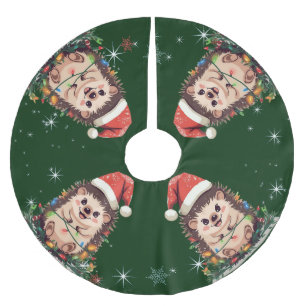 Jupon De Sapin En Polyester Brossé Joli porcupine joyeux arbre de Noël zoo safari Xma