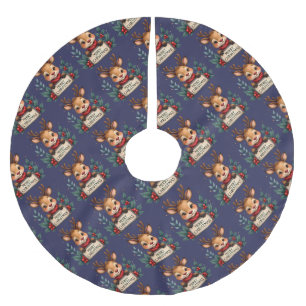 Jupon De Sapin En Polyester Brossé Joli Renne de Noël avec du Houx et un Panneau