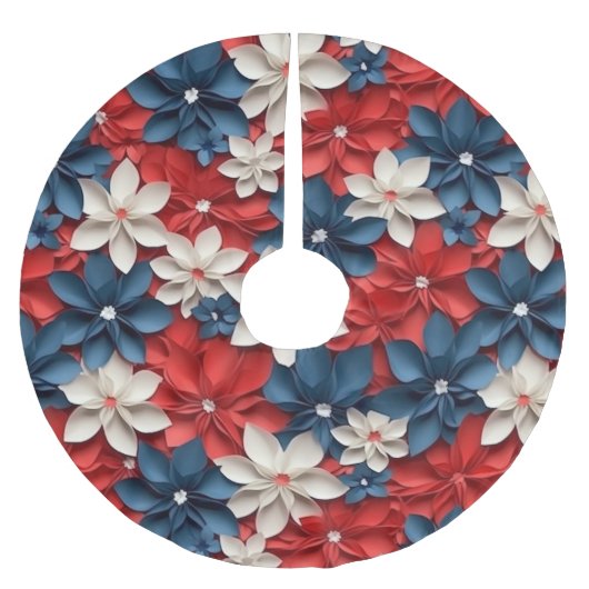 Jupon De Sapin En Polyester Brossé Joli Rouge Blanc Bleu Fleur Design Noël (Devant)