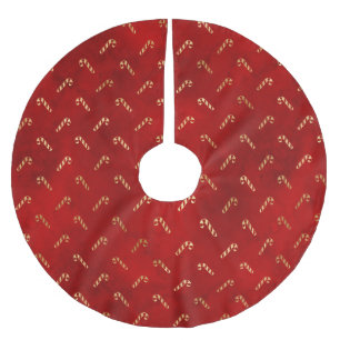 Jupon De Sapin En Polyester Brossé Joli sucre de canne d'or rouge motif Noël