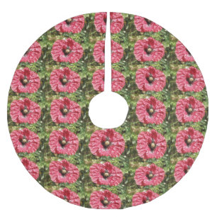 Jupon De Sapin En Polyester Brossé Jolie jupe d'arbre de la fleur de coquelicot rouge