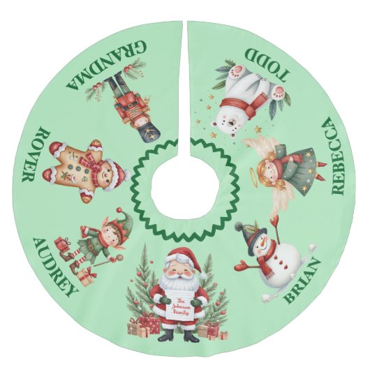 Jupon De Sapin En Polyester Brossé Jolie jupe d'arbre de Noël avec des noms (Devant)