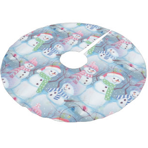 Jupon De Sapin En Polyester Brossé Jolie saison hivernale Snowmen Aquarelle Art